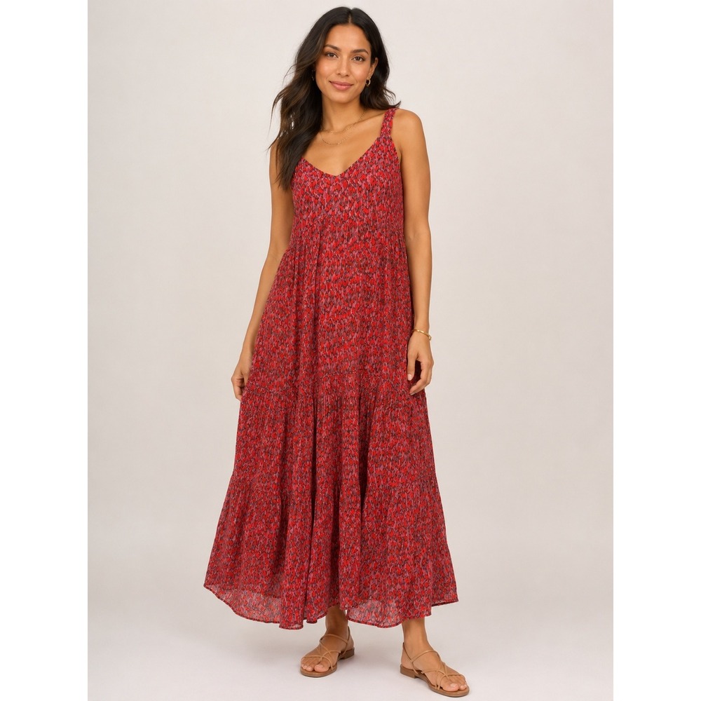 Joie XL Tea Rose Printed Cotton Tiered Maxi Dress Sleeveless Boho